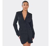 V Neck Open Back Drape Cinched Waist Blazer Dress In Black, Women's Size UK 16