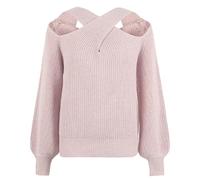 V-Neck Pullover for Women, V-Neck Pullover for Women, Long Sleeve, Plain Pullover with Criss-Cross Wrap Front, Women's Knitted Jumper with Lantern Sleeves