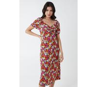 V Neck Ruched Milkmaid Midi Dress Blue Vanilla Pink 10