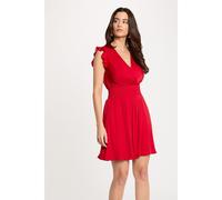 V-Neck Short Sleeve Mini Dress Red