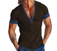 V Neck Short Sleeved T Shirt for Men - Summer Daily Casual Tops Slim Breathable Skin Friendly T Shirt Quick Drying Low Cut Stretch Sports T Shirt Deep V Neck T Shirt Invisible Vee Top Brown