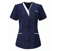V Neck Style Nurses Tunics Healthcare Hospital Medical Dentists Work Wear Carers Vets Top Uniforms (Navy/White, 14)