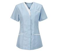 V Neck Style Nurses Tunics Healthcare Hospital Medical Dentists Work Wear Carers Vets Top Uniforms (Sky Blue/White, 14)