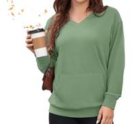 V Neck Sweatshirt for Women - Fall Winter Oversized Long Sleeve Pullover with Pockets Solid Color Loose Fit Casual Top, Fleece Comfy No Hood Tops for Daily Wear Office (#3,L)