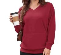 V Neck Sweatshirt for Women - Fall Winter Oversized Long Sleeve Pullover with Pockets Solid Color Loose Fit Casual Top, Fleece Comfy No Hood Tops for Daily Wear Office (#8,L)
