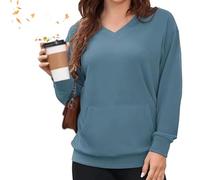 V Neck Sweatshirt for Women - Fall Winter Oversized Long Sleeve Pullover with Pockets Solid Color Loose Fit Casual Top, Fleece Comfy No Hood Tops for Daily Wear Office (#1,L)
