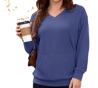 V Neck Sweatshirt for Women - Fall Winter Oversized Long Sleeve Pullover with Pockets Solid Color Loose Fit Casual Top, Fleece Comfy No Hood Tops for Daily Wear Office (#4,L)