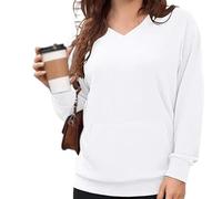 V Neck Sweatshirt for Women - Fall Winter Oversized Long Sleeve Pullover with Pockets Solid Color Loose Fit Casual Top, Fleece Comfy No Hood Tops for Daily Wear Office (#9,XL)