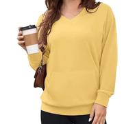 V Neck Sweatshirt for Women - Fall Winter Oversized Long Sleeve Pullover with Pockets Solid Color Loose Fit Casual Top, Fleece Comfy No Hood Tops for Daily Wear Office (#10,L)