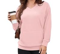 V Neck Sweatshirt for Women - Fall Winter Oversized Long Sleeve Pullover with Pockets Solid Color Loose Fit Casual Top, Fleece Comfy No Hood Tops for Daily Wear Office (#6,XXL)