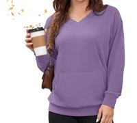 V Neck Sweatshirt for Women - Fall Winter Oversized Long Sleeve Pullover with Pockets Solid Color Loose Fit Casual Top, Fleece Comfy No Hood Tops for Daily Wear Office (#7,XXL)