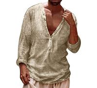 V Neck T-Shirt for Men - Wide Long Sleeve T Shirt Low Cut Scoop Tee Vee Top Stylish Streetwear Shirt Solid Summer Blouse Casual Button Down Shirts Holiday Beach Tshirt Business Leisure Tops XXXL