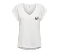 V-Neck T-Shirt with Heart Print White