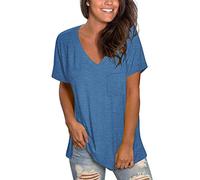 V Neck T Shirts for Women Short Sleeve Soft Tees Tops Basic Tshirts Blue 3XL