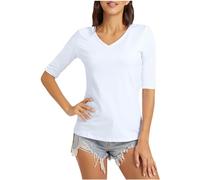 V Neck T Shirts for Women UK Clearance Half Sleeve Tops Summer Solid Color Tshirts Lightweight Slim Fit Tee Shirts Casual Comfortable Plian Tshirts Ladies Blouses Size 8-22 White