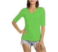 V Neck T Shirts for Women UK Sale Clearance Half Sleeve Tops Summer Solid Color Tshirts Lightweight Slim Fit Tee Shirts Casual Comfortable Plian Tshirts Ladies Blouses Size 8-22 Green