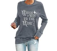 V Neck T Shirts for Women UK Witch Way to The Wine Shirt Halloween Witch Sweatshirt Halloween Wine Shirt Wine Drinker Gift Halloween Shirts Womens Tunic Tops Large Size (Dark Gray, XXL)