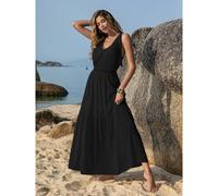 V-Neck Tie Shoulder Crochet Maxi Dress- Black Dresses Everyday The Label Black S