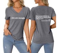 V Neck Tshirts Women UK You are Enough Graphic Layer Blouse Tshirts Dear Person Behind Me Shirt Pullover Casual Comfy Tops T-Shirts Smart Gym Holiday Camping Leisure Streetwear Activewear