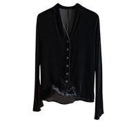 V Neck Velvet Tops for Women UK Ladies Button Down Shirts and Blouses Long Sleeve Plus Size Tops Elegant Solid Business Office Work Tunic Tops Loose Fit Dress Shirts Party Velour Blouse Black
