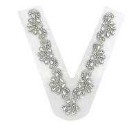 V Neckline Appliques Rhinestones Beaded Sew On Appliques Trims Patches for Bridal Dresses Costumes Garment Accessories Sewing Mesh Collar