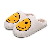 V OPXIN Cartoon Slippers for Women and Men, Cute Slippers Cozy Plush Warm Indoor Outdoor Meet Me at Midnight Strawberry Mushroom Evil Eyes Love Heart, Flash Yellow, 3/5 UK