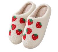 V OPXIN Cartoon Slippers for Women and Men, Cute Slippers Cozy Plush Warm Indoor Outdoor Meet Me at Midnight Strawberry Mushroom Evil Eyes Love Heart, strawberry, 3/5 UK