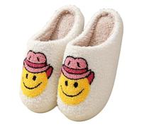 V OPXIN Cartoon Slippers for Women Men Cute Cozy Plush Warm Slippers Indoor Outdoor Meet Me at Midnight Strawberry Mushroom Evil Eye Love Heart, cowgirl hat, 4.5-5.5 US Women/4-5 US Men