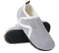 V OPXIN House Slippers for Women Men Warm Lightweight Fuzzy Soft Slipper Socks Non-slip Barefoot Slippers for Indoor Outdoor Home Bedroom, Grey, 6-7 Women/5-6 Men