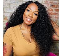 V Part Human Hair Wig Glueless Wig For Black Women Hold Curly Well Everyday Use 26 Inch Natural Black 180% Density