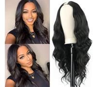 V Part Long Curly Wavy Wig， Clip in Synthetic Hair Replacement Wig for Women 24 inch Adds Volume(Natural Black)