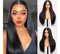 V Part Wig Human Hair 24 Inch Straight Human Hair Wigs Upgrade U Part Human Hair Wig for Women No Leave Out No Sew In Natural Color