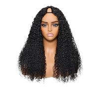 V Part Wig Human Hair Curly with Drawstring Glueless Clip in Wigs Beginner Friendly No-Sew In No Glue Adds Volume(Natural Color,16inch)