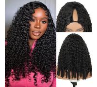 V Part Wigs Human Hair 180% Density Burmese Curly Upgrade U Part Wig with Drawstring No Sew No Glue No Leave Out In V Shape Half Wigs Curly Human Hair Wig For Women Beginner Friendly 22 Inch