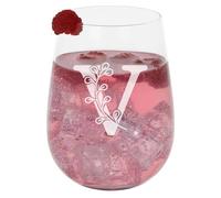 V Personalised Monogram Initial Etched Gin Glass - Engraved Name Stemless Glass for Birthday Gift - Custom Name for Her or Him - Personalised Initial Engraved 590ml