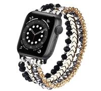 V.R.HOPE Bead Bracelet Compatible with Apple Watch Strap 44 mm 45 mm 46 mm 49 mm Women, Elegant Modern Unique Jewellery Bracelets for iWatch SE Series 11 10 9 8 7 6 5 4 3 2 1 (Black-Gold-S)
