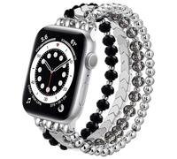 V.R.HOPE Bead Bracelet Compatible with Apple Watch Strap 44 mm 45 mm 46 mm 49 mm Women, Elegant Modern Unique Jewellery Bracelets for iWatch SE Series 11 10 9 8 7 6 5 4 3 2 (Black-Silver S)