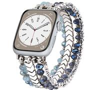 V.R.HOPE Beaded Straps Compatible with Apple Watch Straps 40mm 42mm 41mm 38mm Women, Unique Elegant Pearl Band for iWatch SE Series 11 10 9 8 7 6 5 4 3 2 1 - Blue, Large