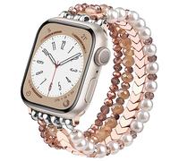 V.R.HOPE Beaded Straps Compatible with Apple Watch Straps 40mm 42mm 41mm 38mm Women, Unique Elegant Pearl Band for iWatch SE Series 11 10 9 8 7 6 5 4 3 2 1 - Rose White, Small