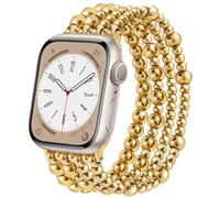 V.R.HOPE Beaded Straps Compatible with Apple Watch Straps 44mm 46mm 45mm 42mm Women, Handmade Exquisite Elastic Watch Strap for iWatch Ultra 49mm Series SE 11 10 9 8 7 6 5 4 3 2 1 - Gold -S
