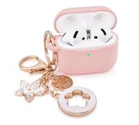 V.R.HOPE Case Cover Compatible with AirPods 4th Generation, Protective Case for Airpods 4 2024 with Cute Glitter Keychain, Silicone Cover for Women Girl- Pink