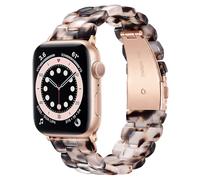 V.R.HOPE Modern Resin Strap Compatible with Apple Watch Strap 44 mm 45 mm 46 mm 49 mm Elegant for Women, for Apple Watch Ultra Series SE 11 10 9 8 7 6 5 4 3 2 1 - Grey Tortoiseshell - Rose Gold