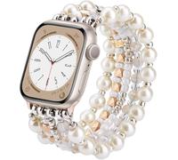 V.R.HOPE Pearl Bracelet Compatible with Apple Watch Strap 44 mm 45 mm 46 mm 42 mm Women's Fashion Crystal Bead, Elastic and Stretchy, Suitable for iWatch SE and Series 10 9 8 7 6 5 4 3 2 1 - Gold