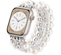 V.R.HOPE Pearl Bracelet Compatible with Apple Watch Strap 44 mm 45 mm 46 mm 49 mm Women's Fashion Crystal Bead, Elastic and Stretchy, Suitable for iWatch SE and Series 10 9 8 7 6 5 4 3 2 1 - Silver