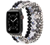 V.R.HOPE Stone Pearl Straps Compatible with Apple Watch Straps Series 7/8/9/SE/10/ 40mm 41mm 42mm 38mm Women, Handmade Exquisite Elastic Watch Strap for Apple Watch Series 6/5/4/3/2/1 - Black gray - S