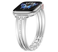 V.R.HOPE Women's Slim Metal Replacement Strap Compatible with Apple Watch Straps Series 7/8/9/SE/10/ 41mm 40mm 38mm 42mm, Crystal Particles Decoration, for iWatch Series 6 5 4 3 2 1 - Silver