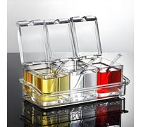 V·RESOURCING Transparent Seasoning Box, Seasoning Rack Spice Pots,Storage Container Condiment Jars for Spice Salt Sugar Cruet Liquid,3 Piece with Cover and Spoons
