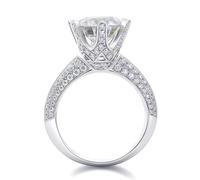 V Rings for Women, Simple Wedding Band 18K White Gold with 6 Prong Round Moissanite 3ct Solitaire Ring Size V 1/2