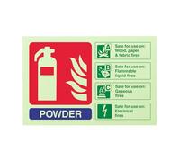 V Safety 11017AL-G Glow In The Dark Powder Id Fire Extinguisher Sign - 150mm x 100mm - Rigid Plastic, Blue/Green/Red