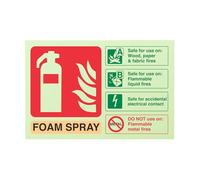 V Safety 11024AL-G Glow In The Dark Foam Spray Id Electrical Safe Fire Extinguisher Sign - 150mm x 100mm - Rigid Plastic, Beige/Black/Green/Red